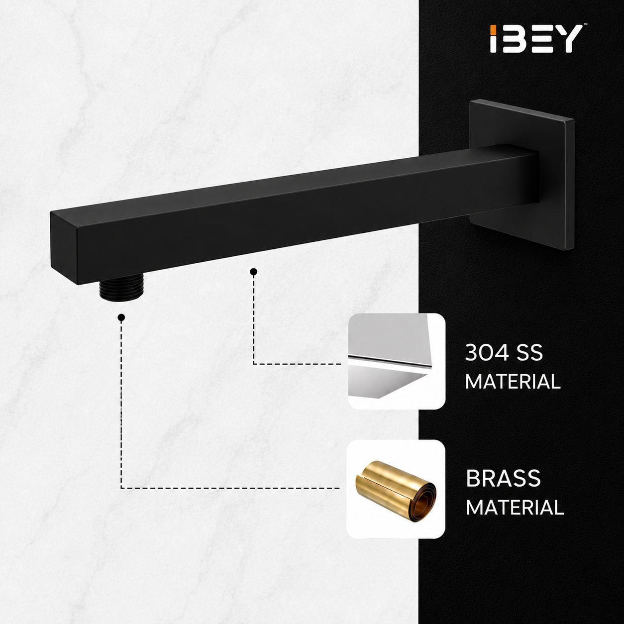 Black Shower Arm Wall Mounted Stainless Steel