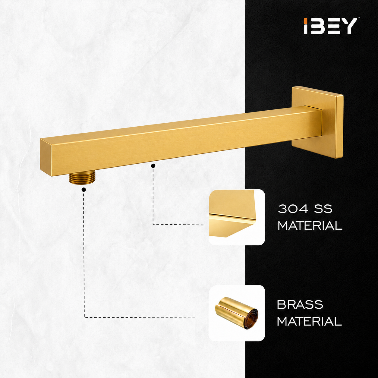 Gold Shower Arm Wall Mounted Stainless Steel