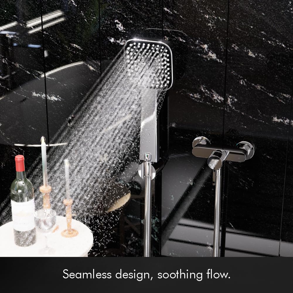 Square Handheld Shower Head Set With Hose And Wall Hook