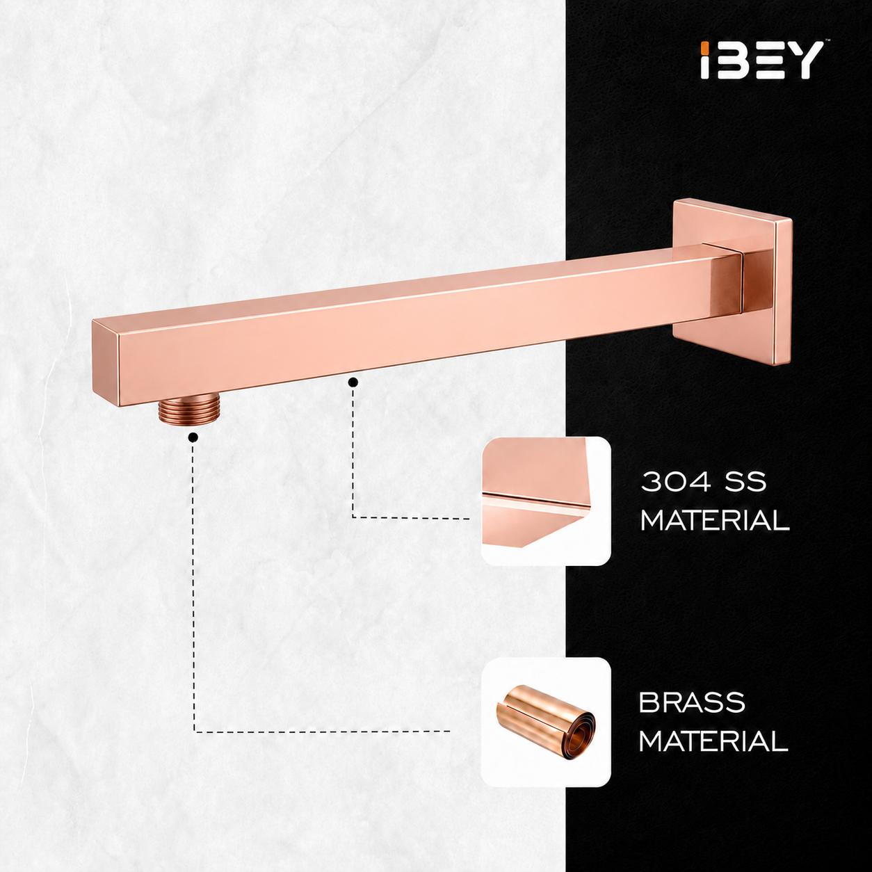 Rose Gold Shower Arm Wall Mounted Stainless Steel