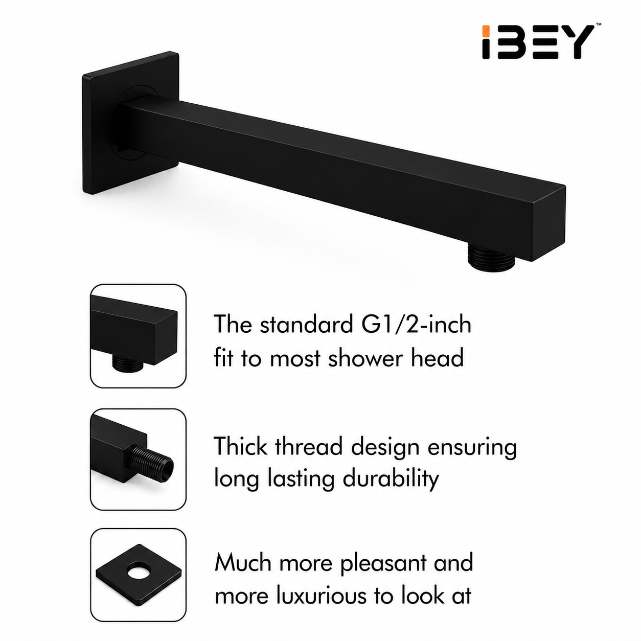Black Shower Arm Wall Mounted Stainless Steel
